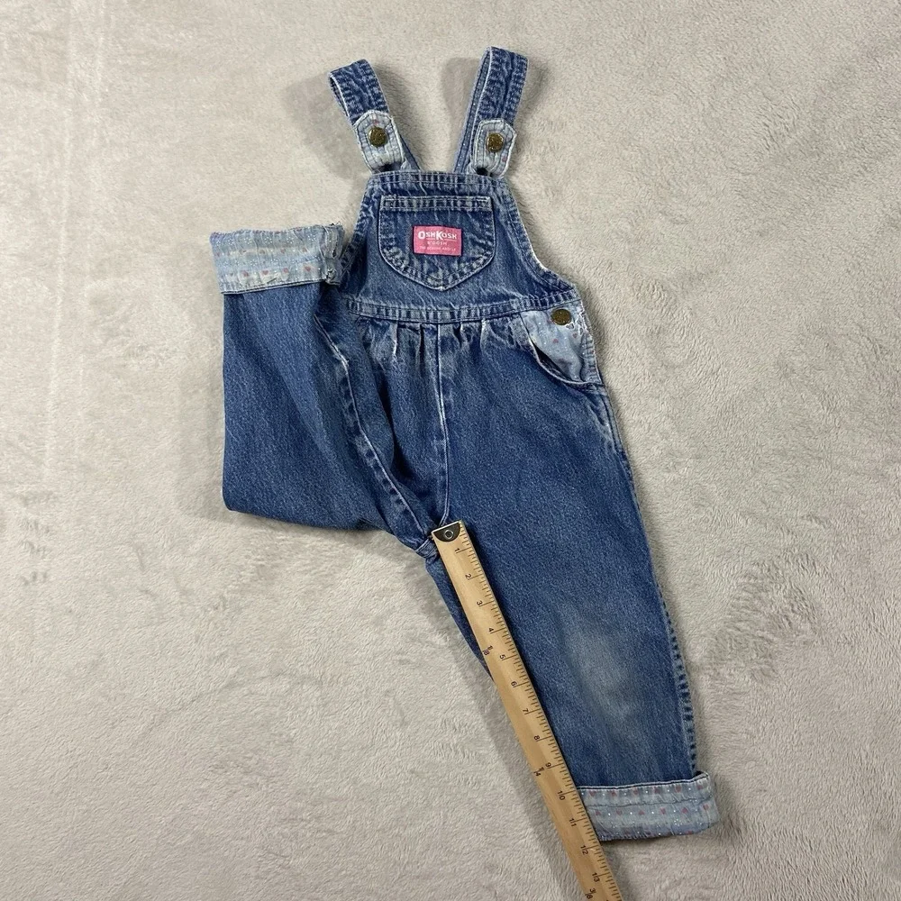 VTG Oshkosh B'gosh Vestbak Blue Denim Overalls Girl's 3T Hearts Farmcore Play